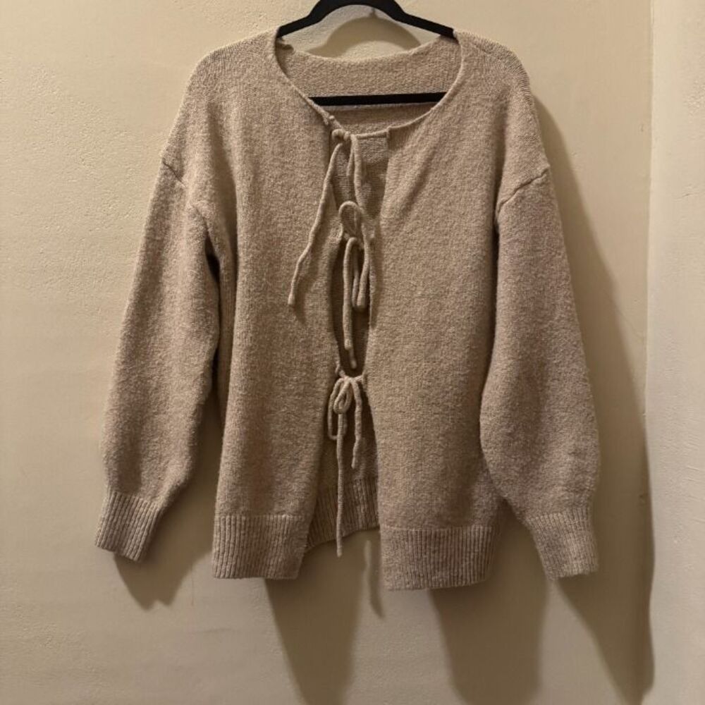Open Tie Oatmeal Cardigan